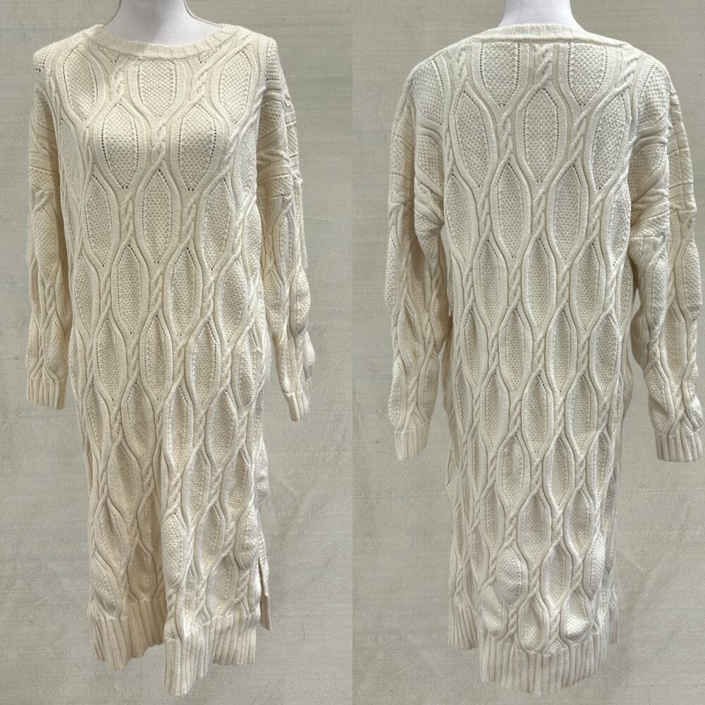Line & Dot Cream‎ Billy Cable Knit Midi Sweater Dress Medium Preppy Fisherman